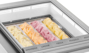 Xylo,vetrina gelato con 5 vaschette da 1,3 Kg